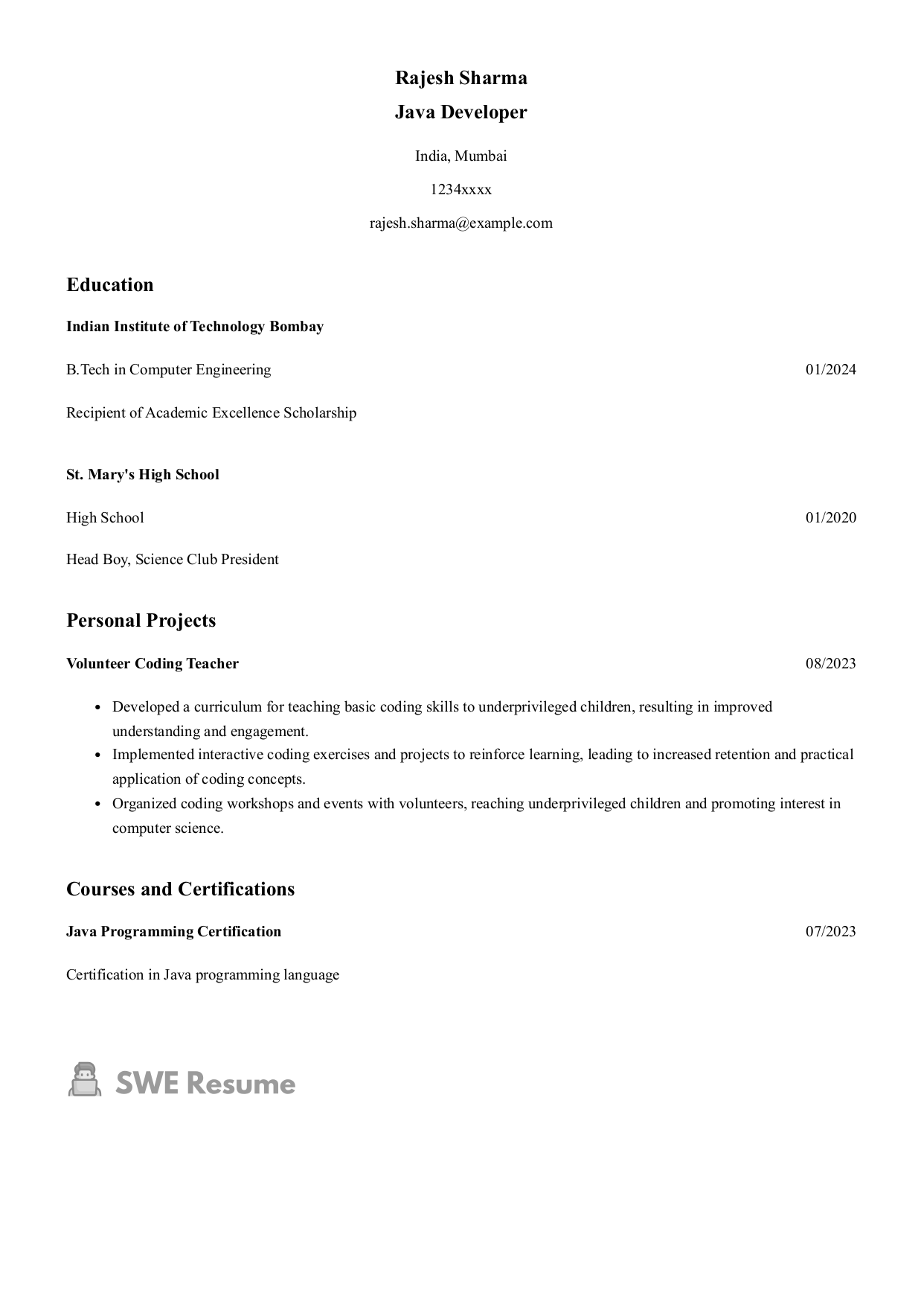Entry-Level Java Developer Resume